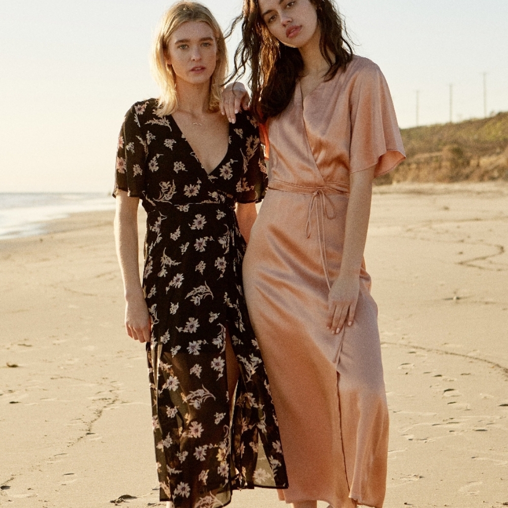 Whimsy + Row Silk Black Floral Backless Dress